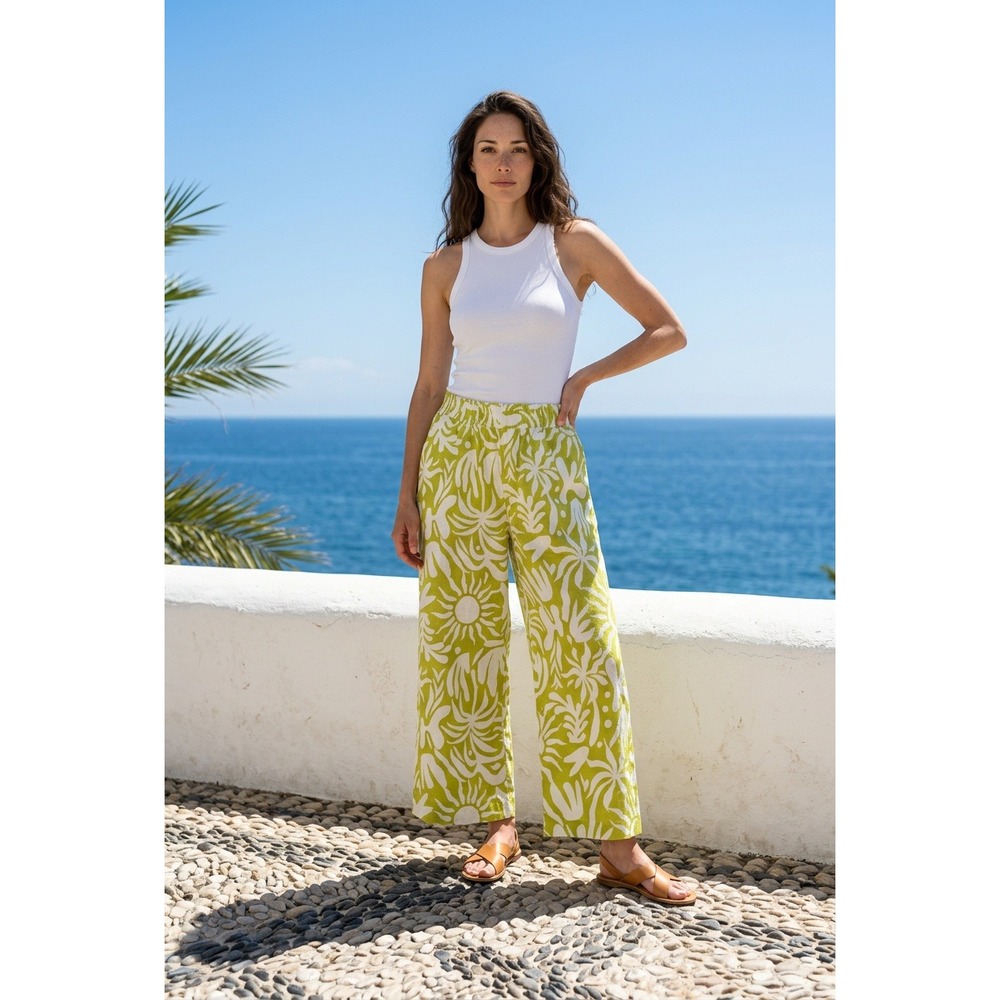Christian Siriano New York XL Linen Blend Wide Leg Pants Chartreuse Sunburst NWT